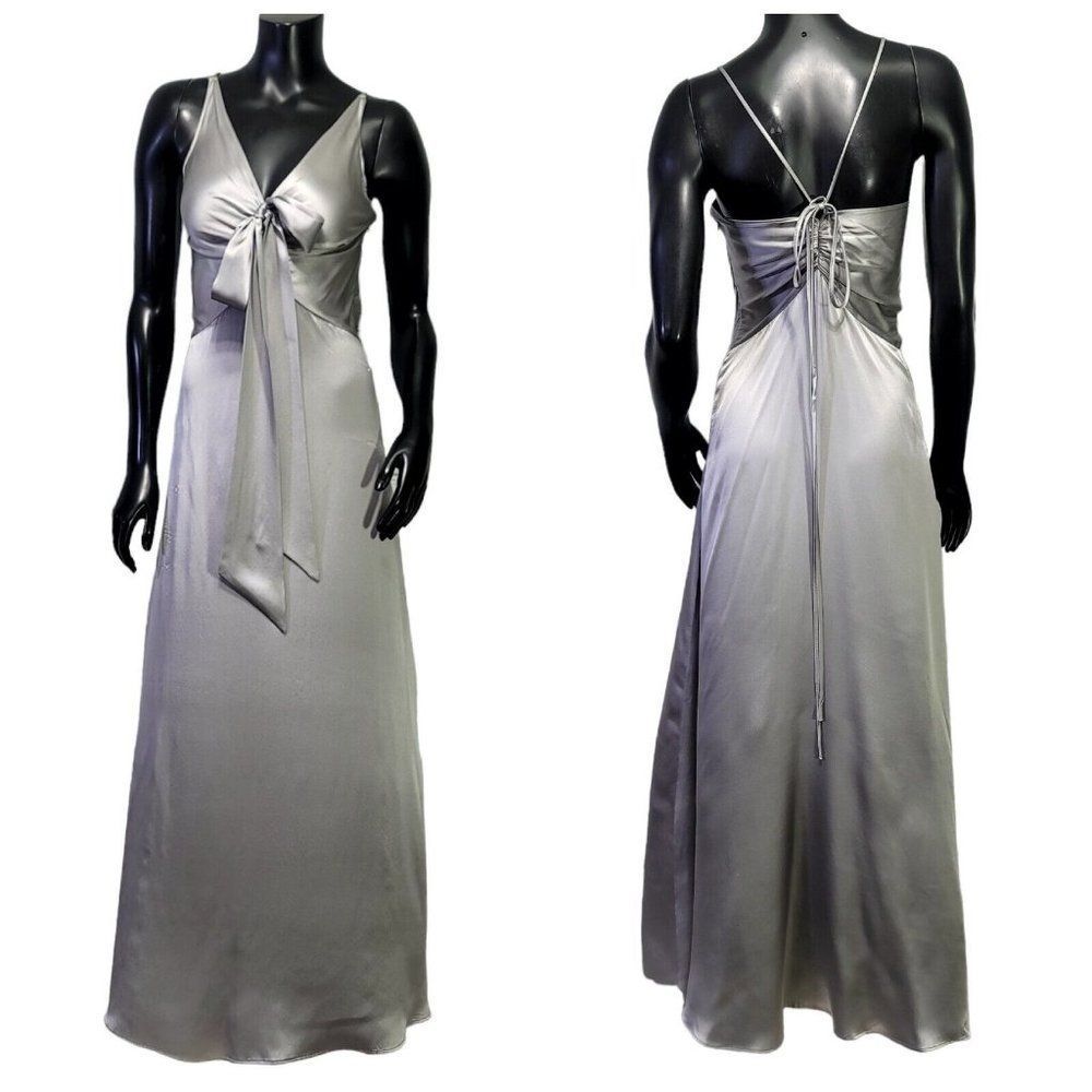 Michelle Mason Silk Bias Maxi Slip Strappy Formal Cocktail Bow Tie Front Dress
